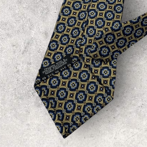 BOULEVARD CLUB XL Navy/Gold/Blue Geometric Floral Silk LUXURY Tie ITALY - Picture 4 of 5